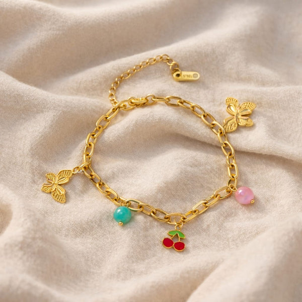 Butterfly cherry charms bracelet
