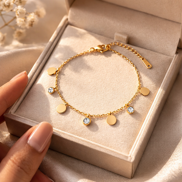Gold Plate Crystal Charm Bracelet
