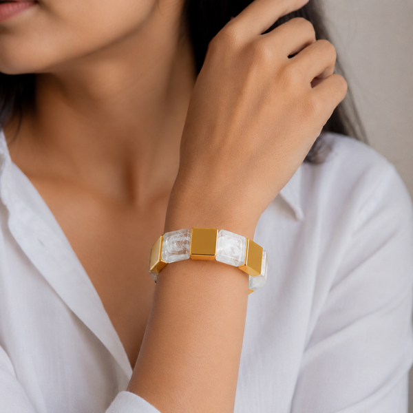 Marbel Pattern Acrylic Bracelet - white