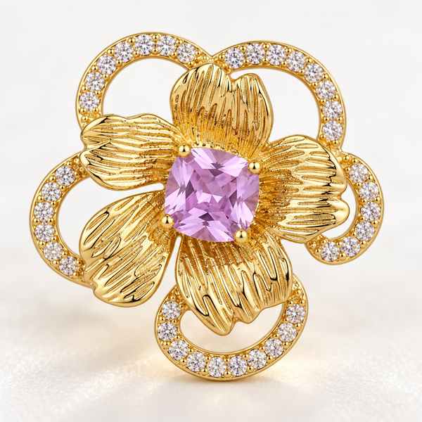 Gold Flower Lavi Crystal Earring