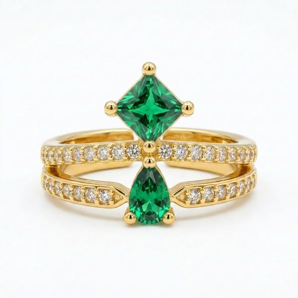 Emerald Teardrop Diamond Ring
