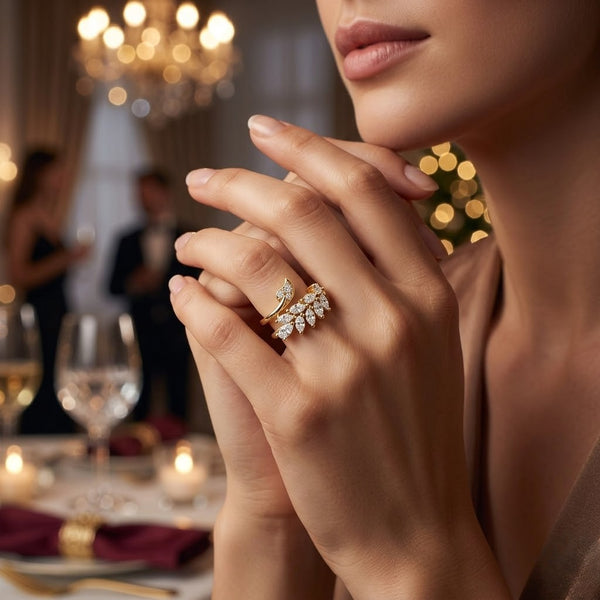 Leaf Cluster Studded Ring