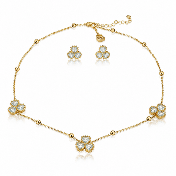 Dainty Heart Flower Necklace with Earrings