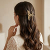 Gold Pearly Leaf Hair Clip hair barrette worn on model – styled for women