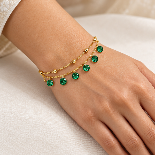 Dual Layer Emerald Tassel Bracelet