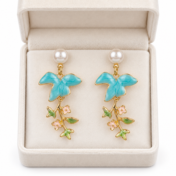Pearl Floral Blue Earrings
