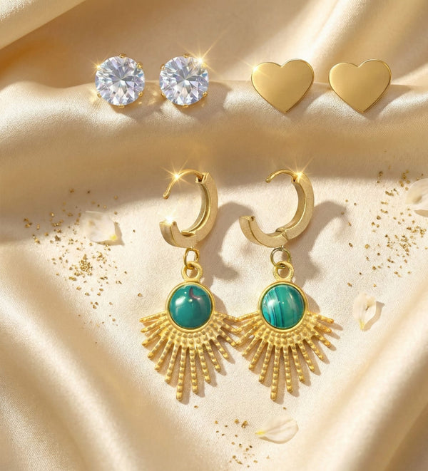Emerald Gold Rays Earring Set