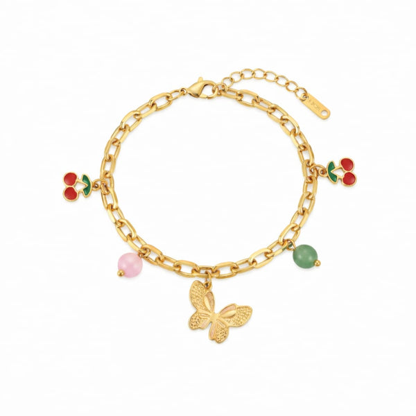 Butterfly Cherry Charm Bracelet