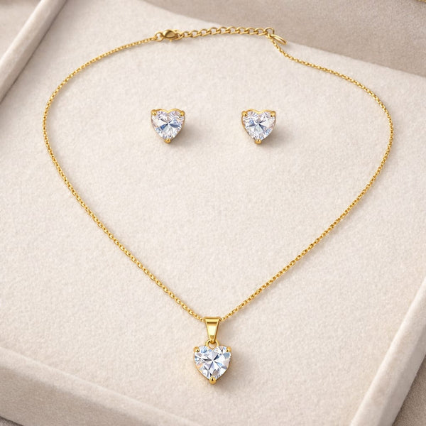 Solitaire Heart Necklace and Earrings