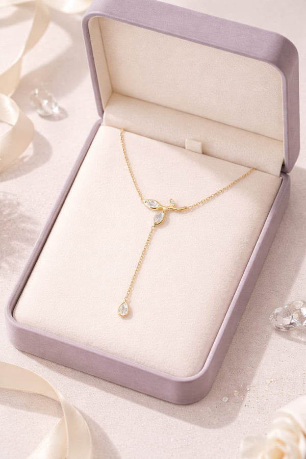 Crystal Leaf Charm Necklace