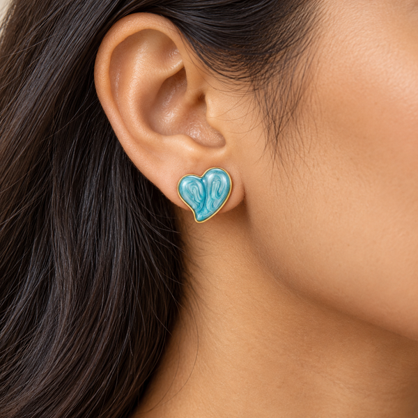 Blue Glazed Heart Earrings