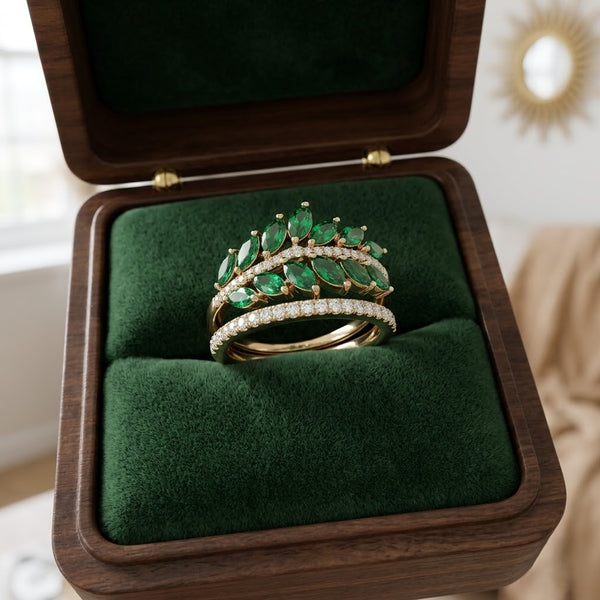 Green leaf stone ring