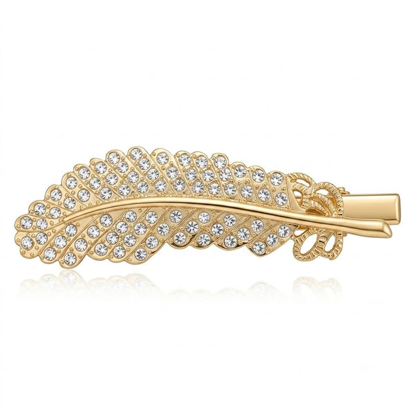 Close-up of the Rhinestone Studded Leaf Hair Pin showing leaf motif
