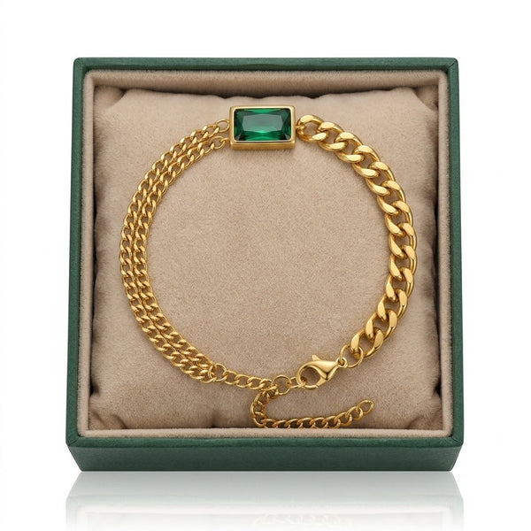 Emerald Gold Chain Bracelet