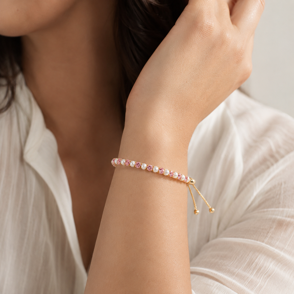 Blush and Pearl Bracelet - Adjustable