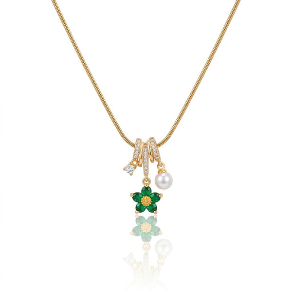 Dainty Emerald Bloom Charm Necklace