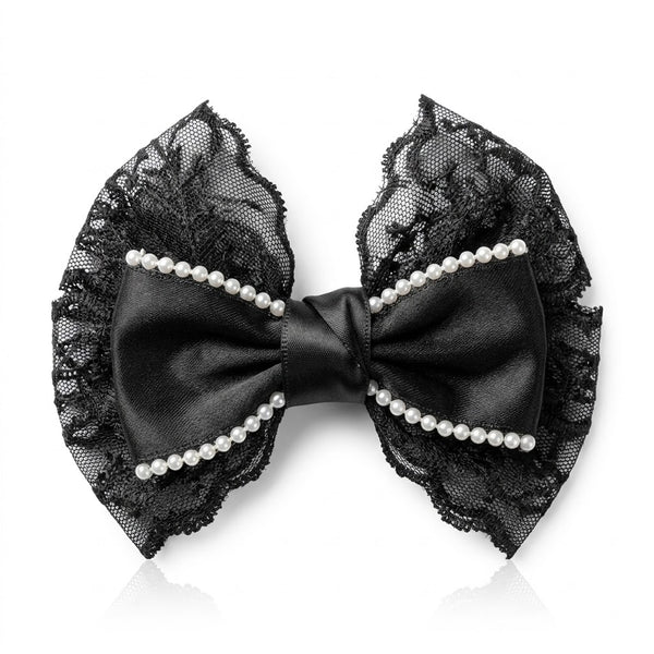 Satin Embroidered Lace Bow Clip