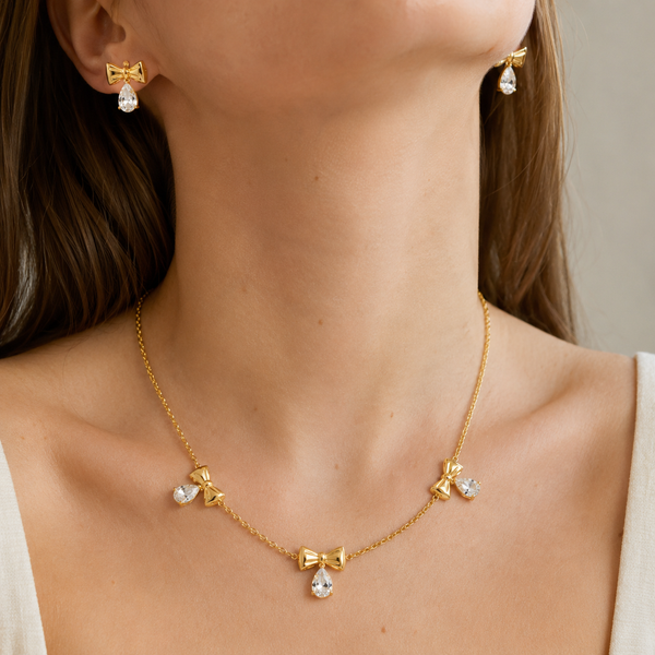 Teardrop Bow Necklace with Earrings