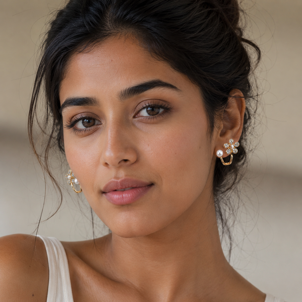 Pearl Flower Cuff Earrings