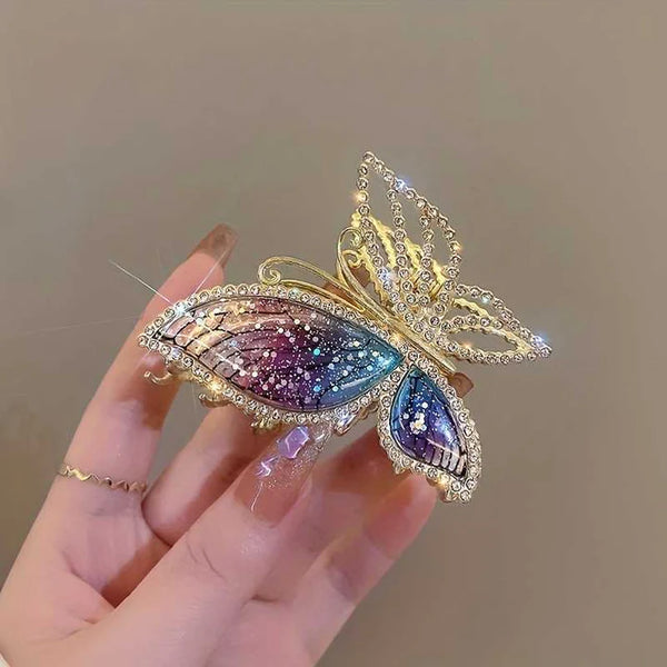 Embellished Purple Hued Butterfly Hair Claw hair claw clip worn on model – styled for women