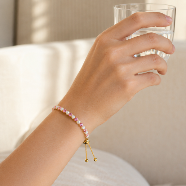 Blush and Pearl Bracelet - Adjustable
