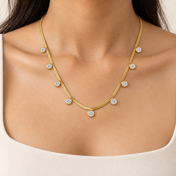 Disc Crystal Snake chain Necklace