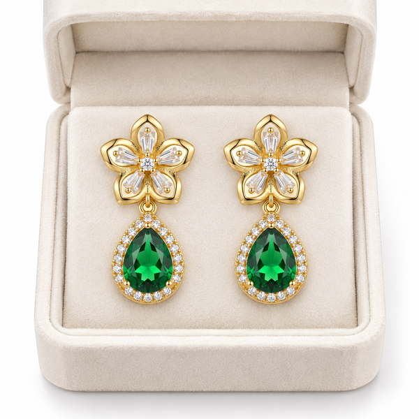 Emerald Drop Bloom Earring