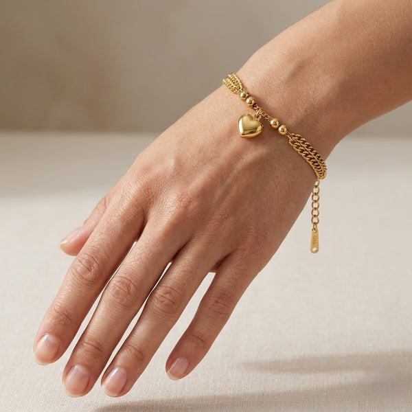 Gold Heart Dual Chain Bracelet