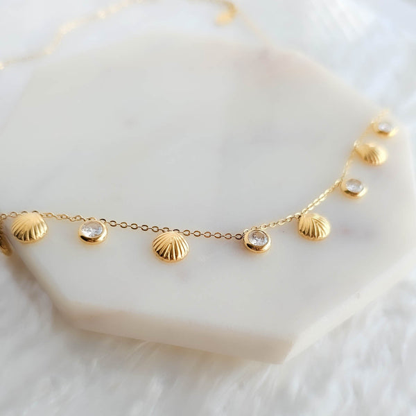 Drops of Ocean Shell Gold Necklace with Earrings