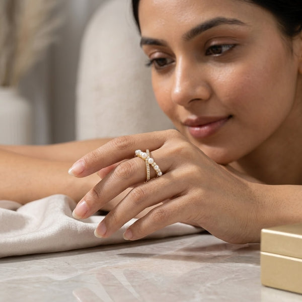 Pearl Stud cross Ring