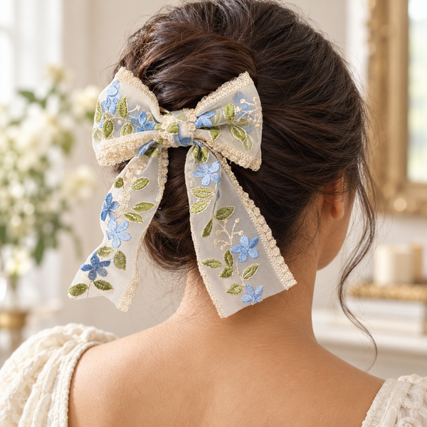Dainty Flower Organza Bow Clip