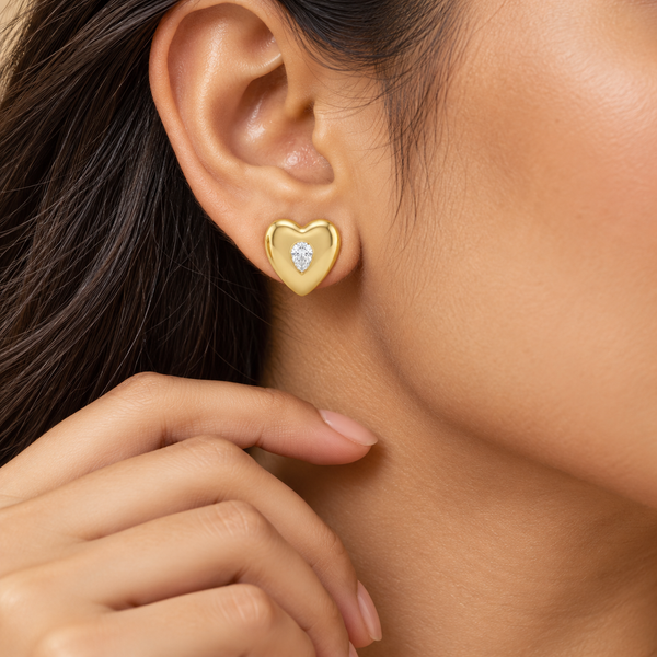 Solitaire Gold Heart Earrings