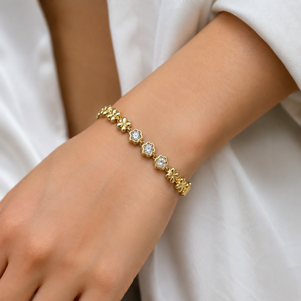 Crystal Flower Studded Link Bracelet