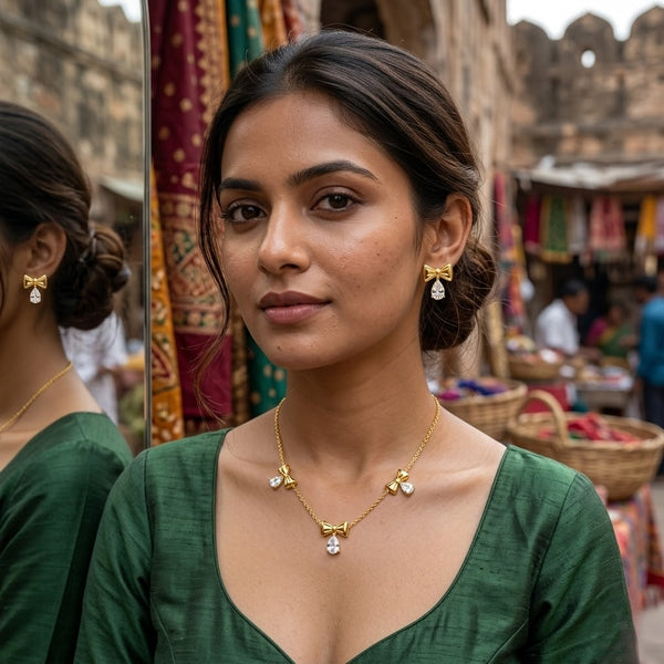Teardrop Bow Necklace with Earrings