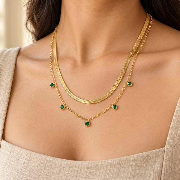 Double Layer Green Chime Necklace