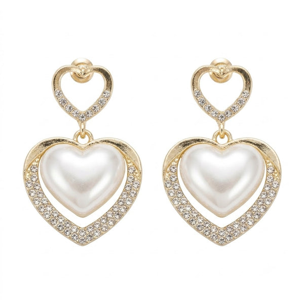 Crystal Studded Dual Heart Earring
