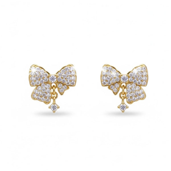Bow-shaped crystal drop Earrings