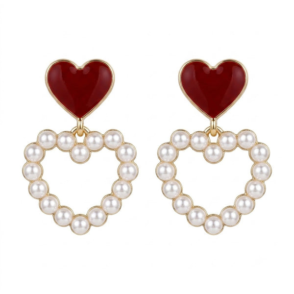Halo Pearl Dual Heart Earrings