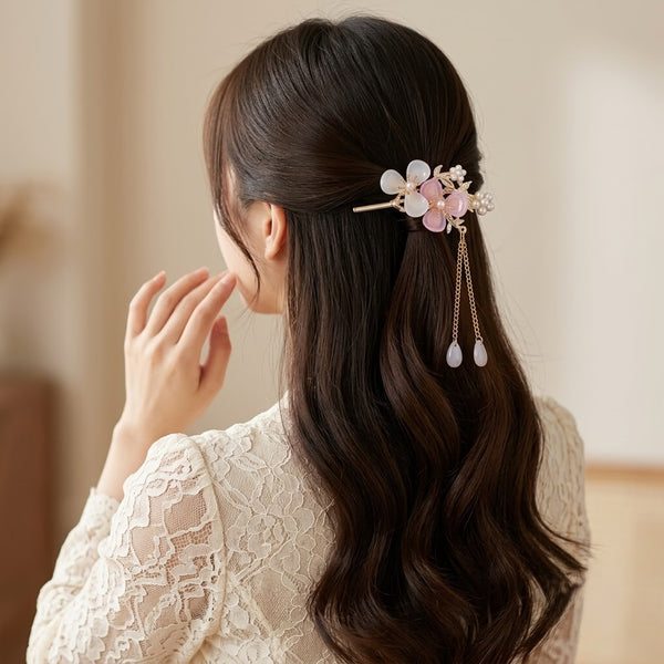 Close-up detail of the Blushing Flora Hair Pin hair clip