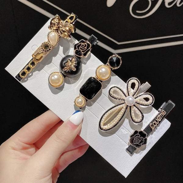 Close-up detail of the Midnight Blossom & Honey Hair Pins hair clip