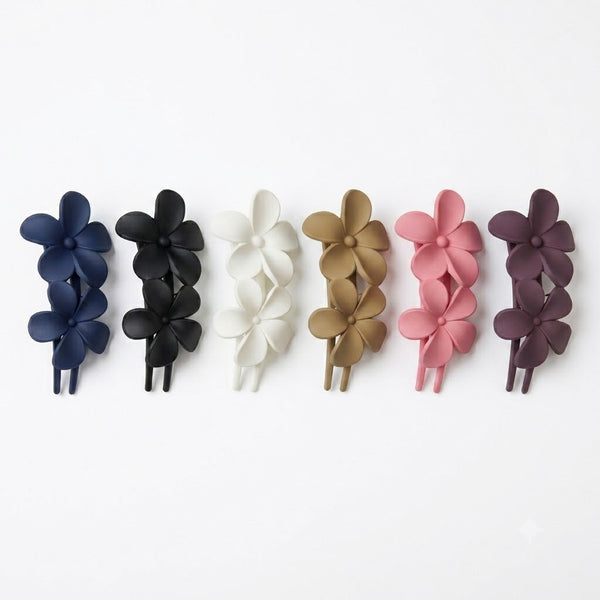 Matte Double Flower Hair Clips hair claw clip – alternate angle