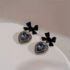 Black Bow Zirconia Crystal Heart Earrings