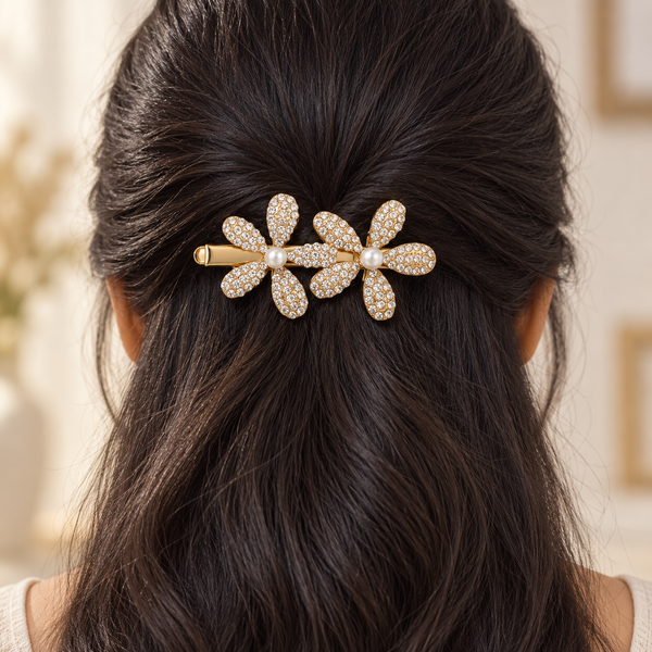 Crystal Studded Flower Clip