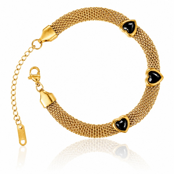 Black Heart Crystal Mesh Bracelet