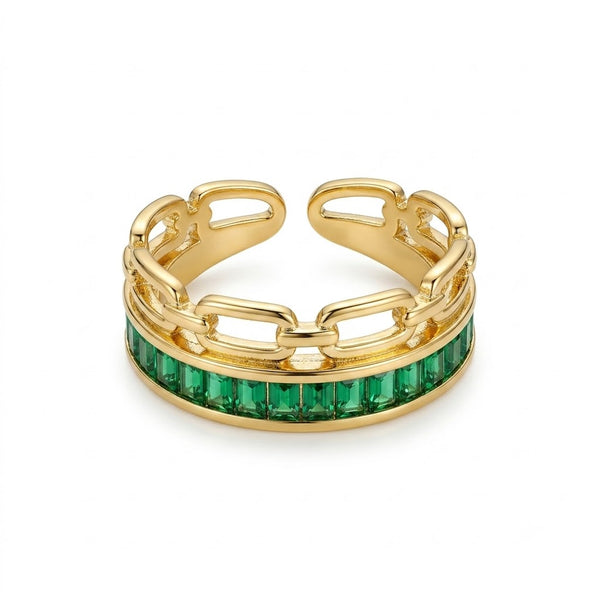 Emerald Baguette Link Ring