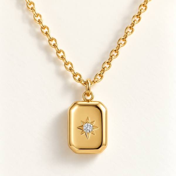 Gold Brick Studded Star Necklace