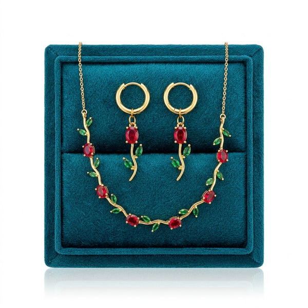 Ruby Tulip Necklace with Earrings
