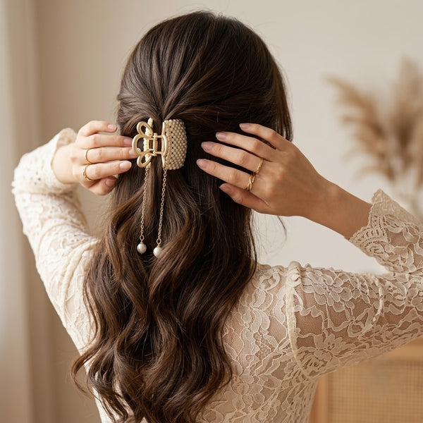 Close-up of the Pearl Studded Hair Claw showing stud setting