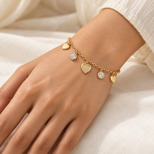 Studded Heart Dangle Chime Bracelet
