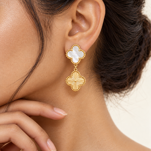 White Gold Clover Earrings
